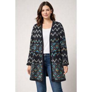 New Directions Cardigan Large Aztec Geometric Open Front Sweater NWT